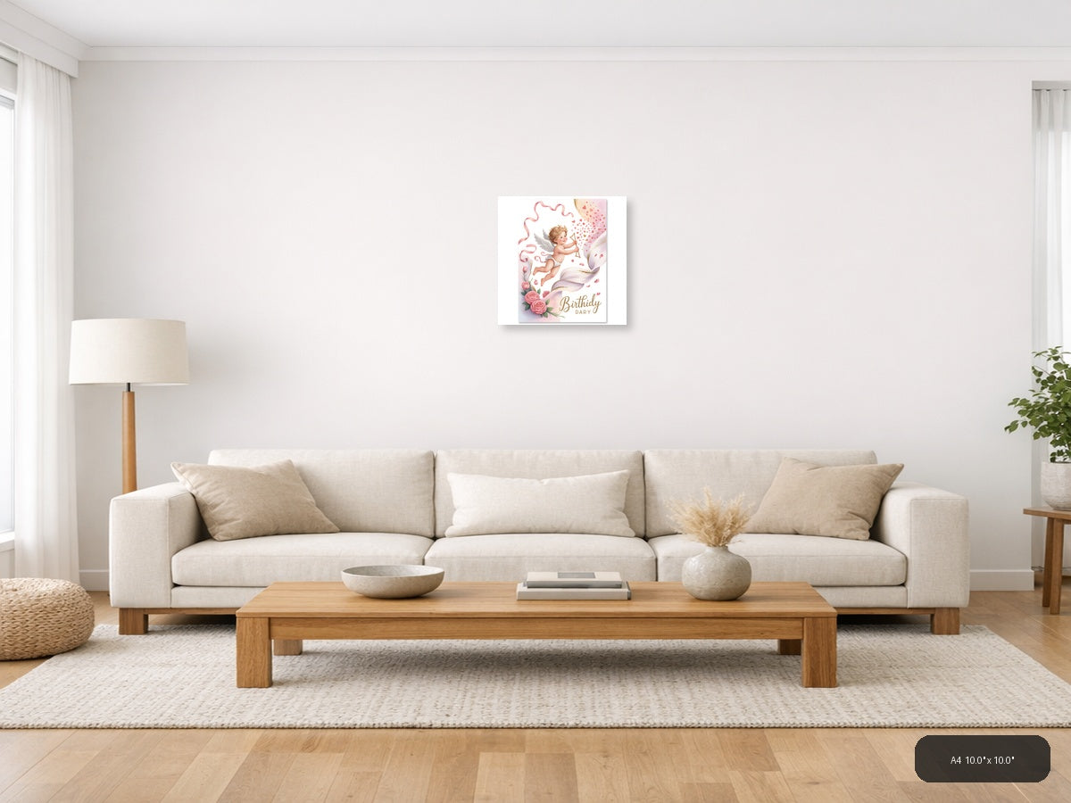 Cupid Birthday Dary Watercolor Angel Wings Wall Art — A4 / Living Room