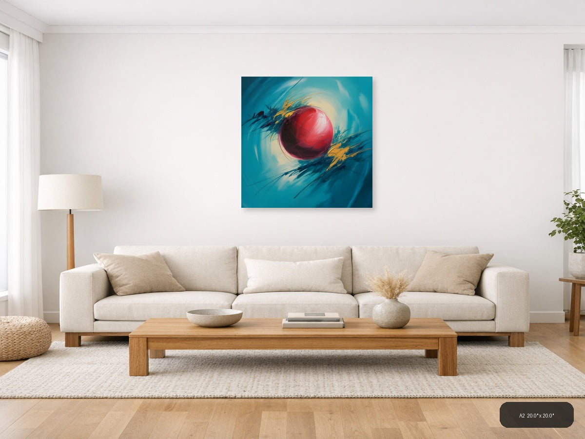 Red Sphere Abstract Turquoise Motion Wall Art — A2 / Living Room