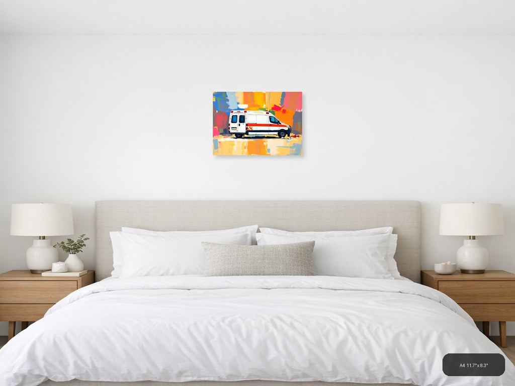 Colorful Abstract Ambulance Emergency Vehicle Wall Art — A4 / Bedroom