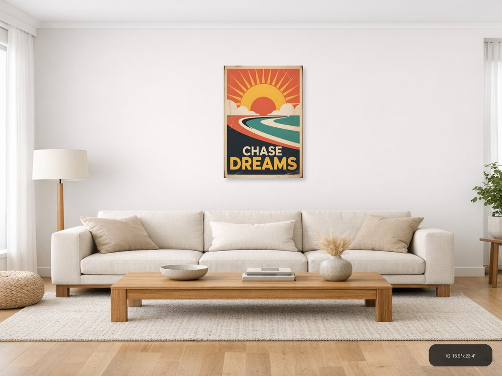 Chase Dreams Vintage Sunrise Beach Wall Art Print — A2 / Living Room