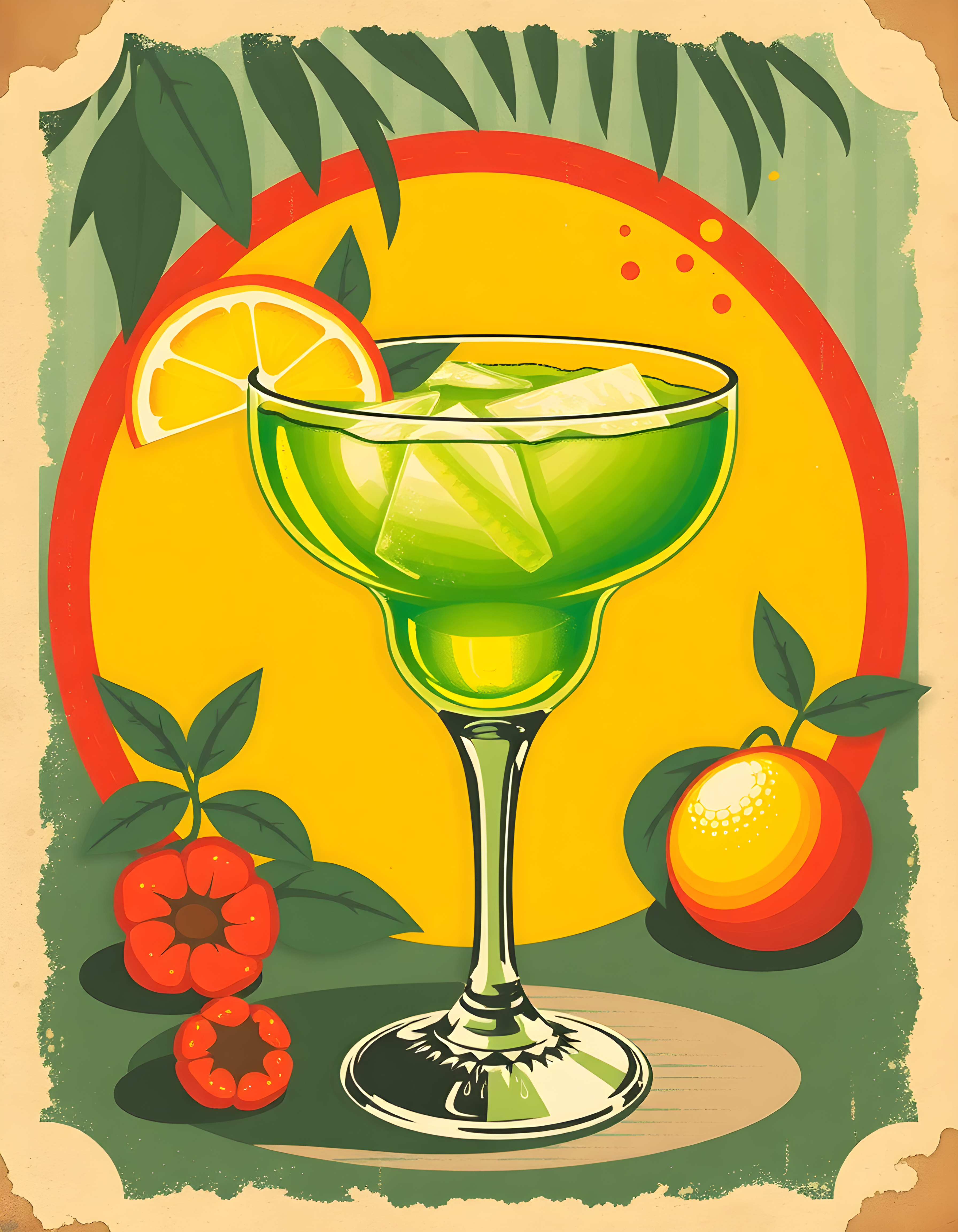 Vintage Margarita Cocktail with Citrus Fruits Wall Art
