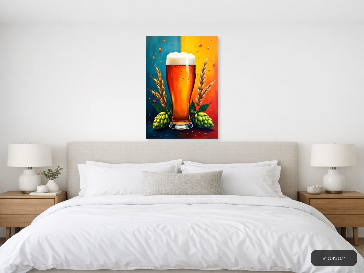 Beer Glass with Hops and Wheat Abstract Wall Art — A1 / Bedroom
