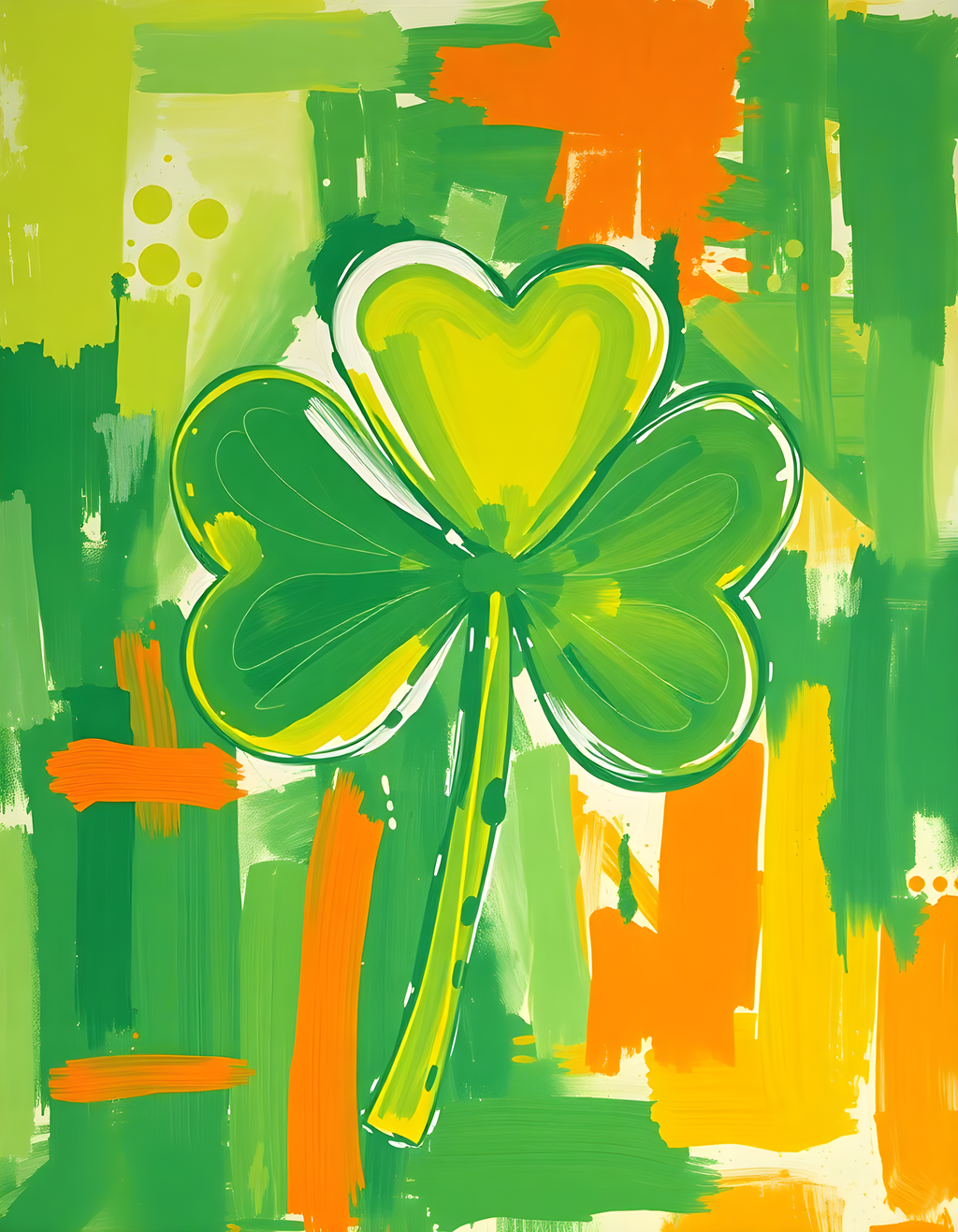 Abstract Four Leaf Clover with Heart - Green Wall Art
