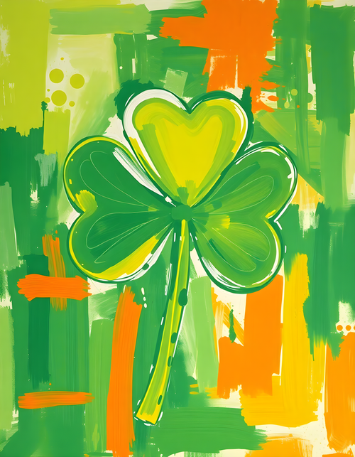 Abstract Four Leaf Clover with Heart - Green Wall Art
