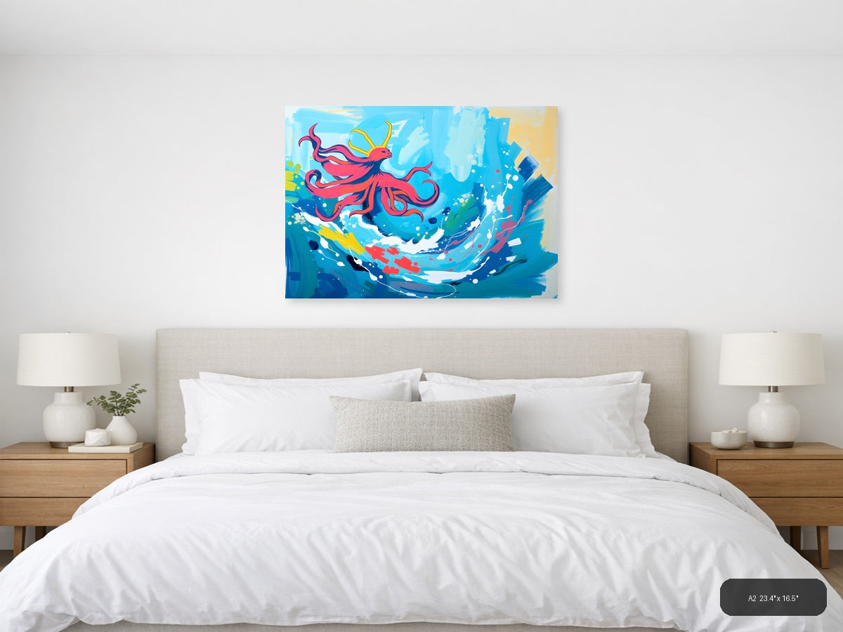 Red Phoenix Abstract Blue Sky Canvas Wall Art — A2 / Bedroom
