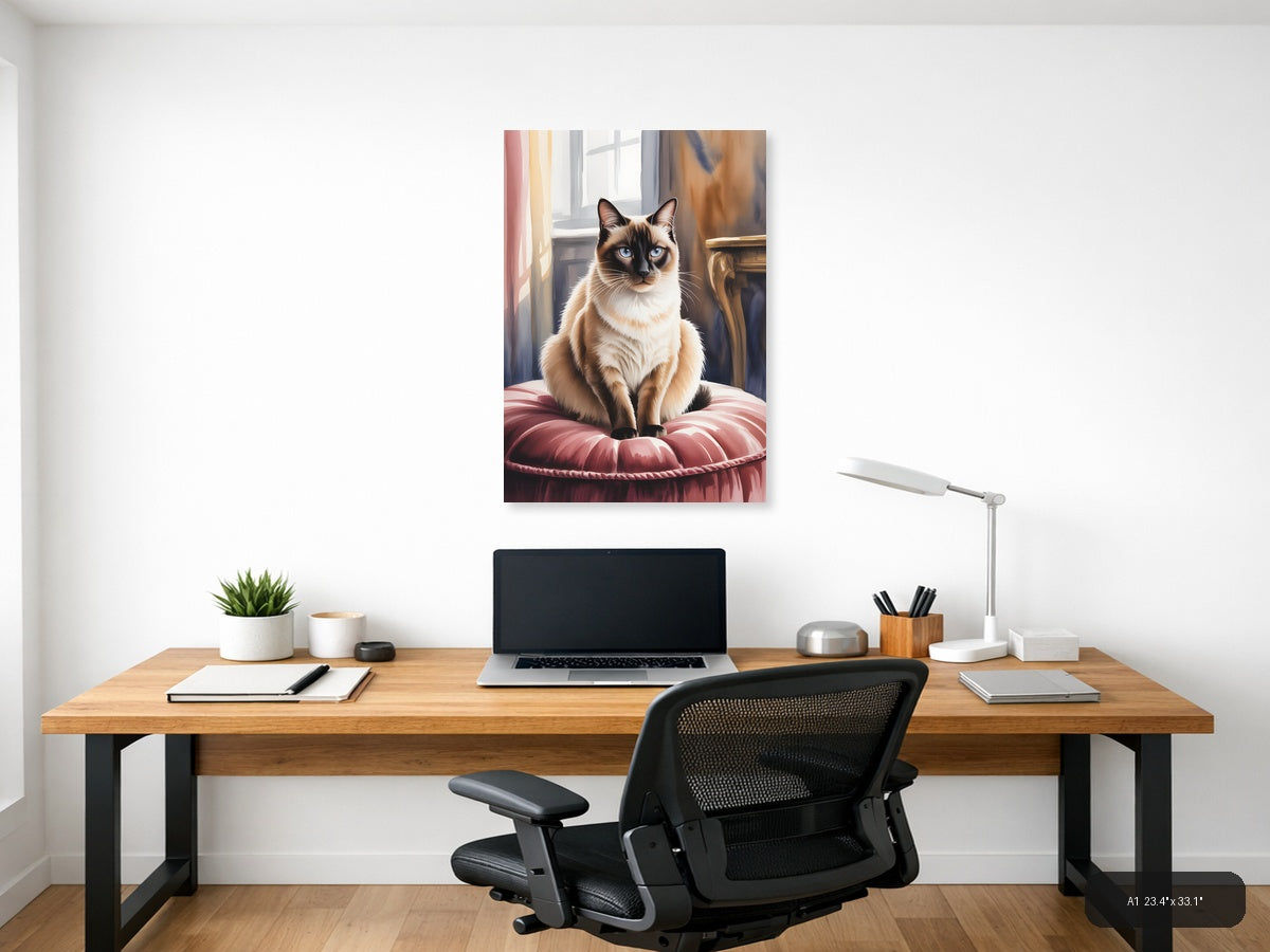 Siamese Cat with Blue Eyes Watercolor Wall Art — A1 / Office