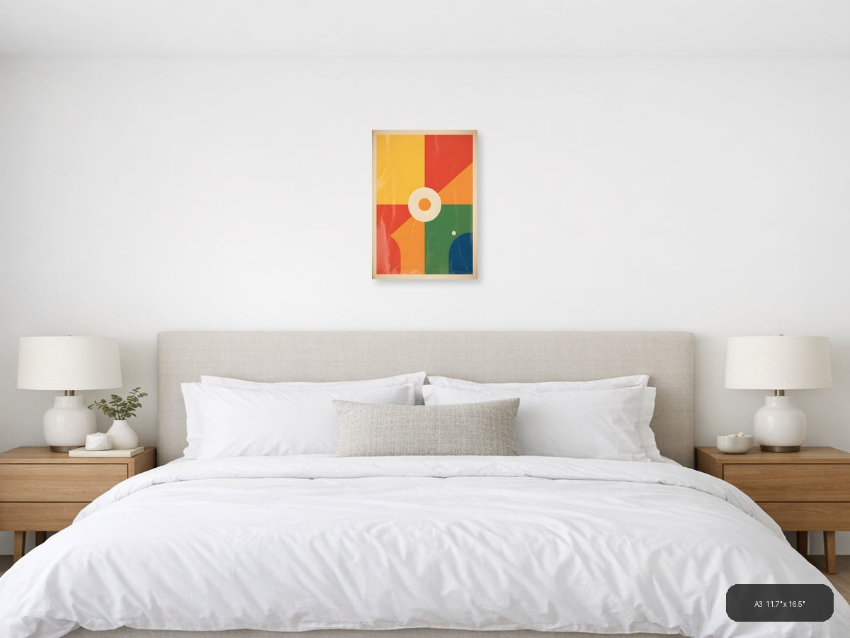 Vintage Retro Abstract Geometric Color Blocks Wall Art — A3 / Bedroom