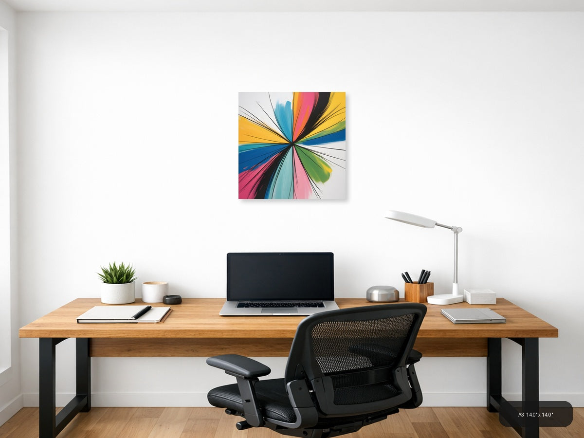 Colorful Radial Burst Abstract Canvas Wall Art — A3 / Office