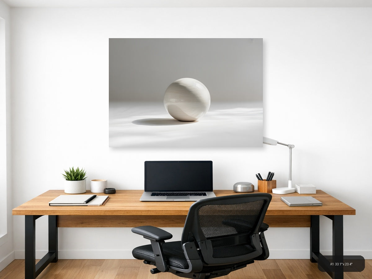 Minimalist White Sphere Shadow Wall Art — A1 / Office