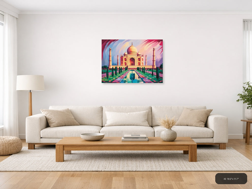 Taj Mahal Abstract Landscape with Reflecting Pool Wall Art — A3 / Living Room