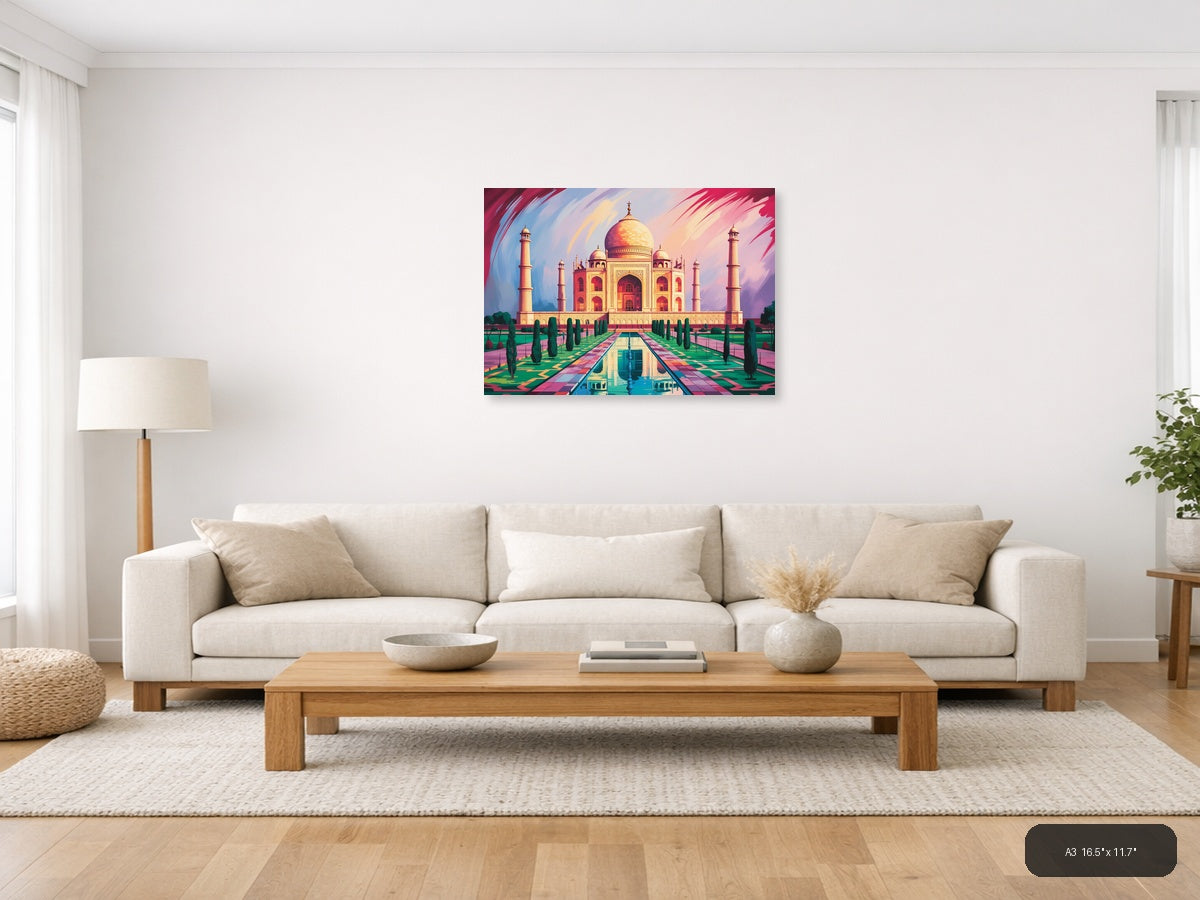 Taj Mahal Abstract Landscape with Reflecting Pool Wall Art — A3 / Living Room