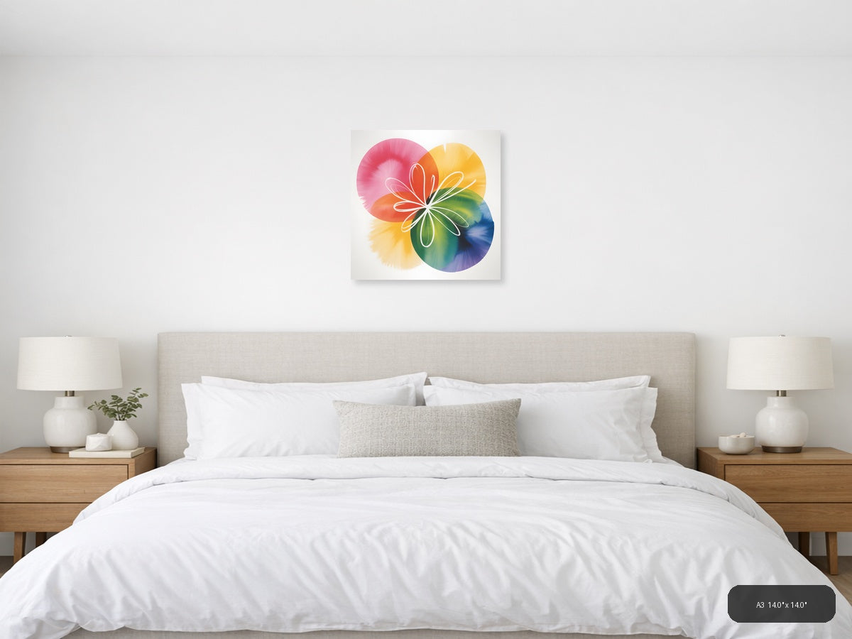 Colorful Watercolor Flower Petals Abstract Wall Art — A3 / Bedroom
