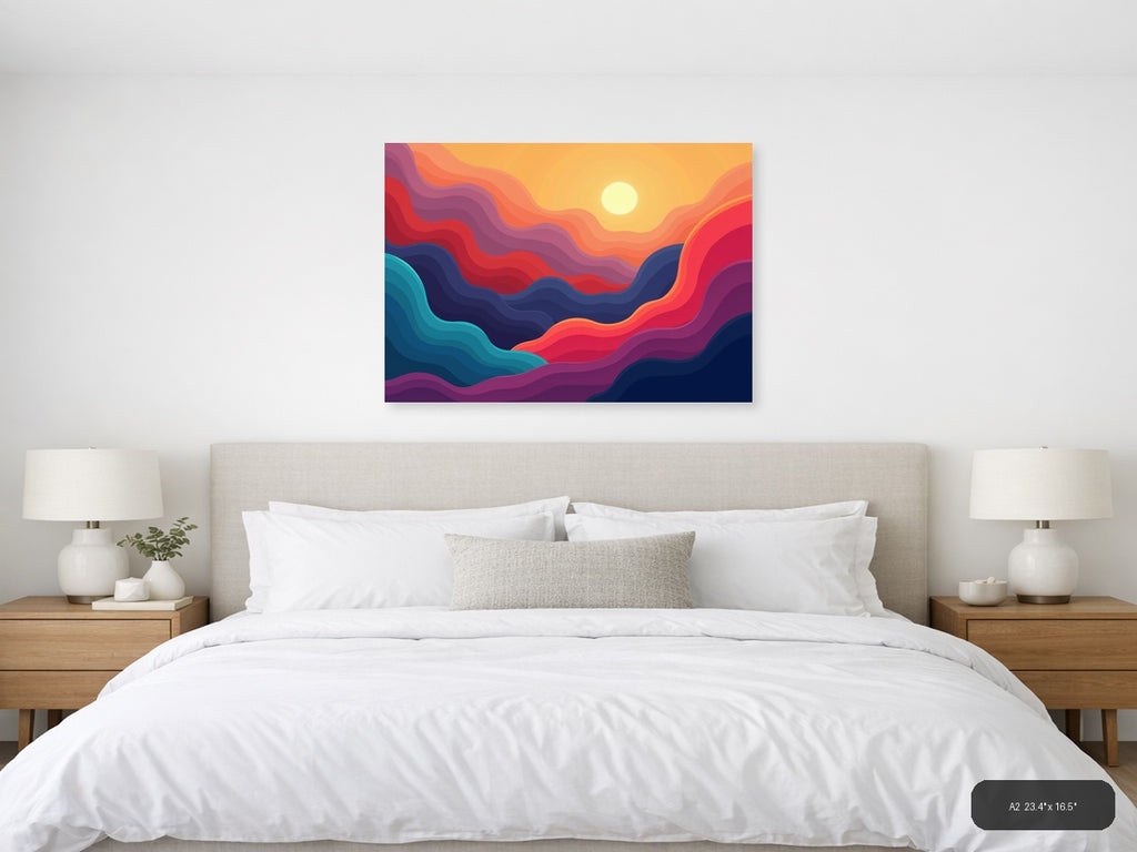 Colorful Abstract Sunset Waves Landscape Wall Art — A2 / Bedroom