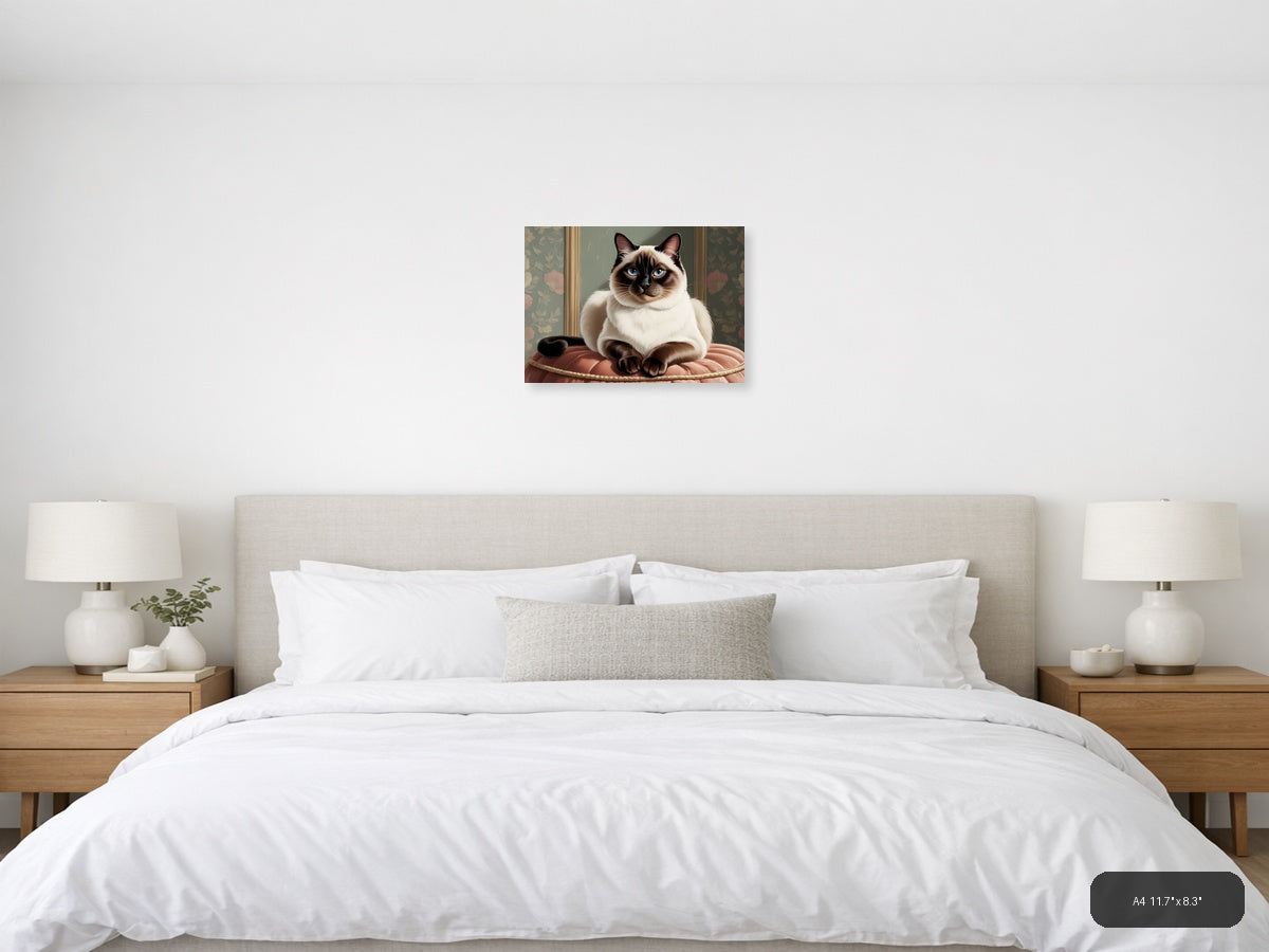 Siamese Cat Portrait Vintage Style Wall Art — A4 / Bedroom