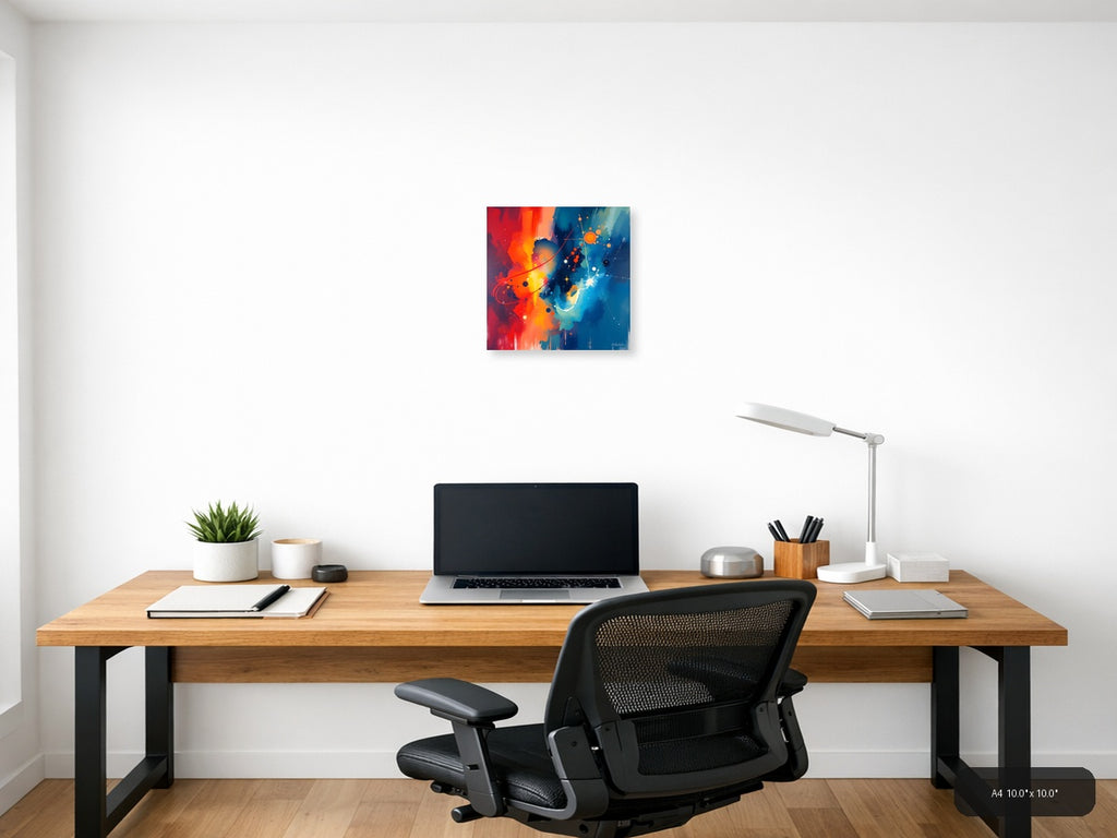 Abstract Cosmic Energy Orange Blue Wall Art — A4 / Office