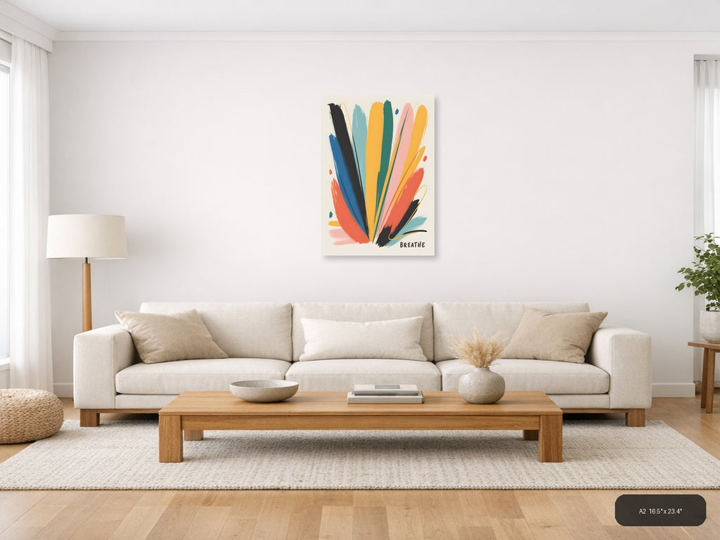 Colorful Abstract Brushstrokes 'Breathe' Wall Art — A2 / Living Room