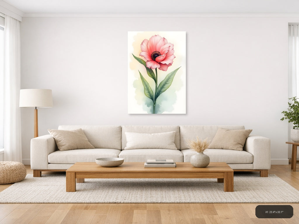 Pink Gerbera Flower Watercolor Portrait Wall Art — A1 / Living Room