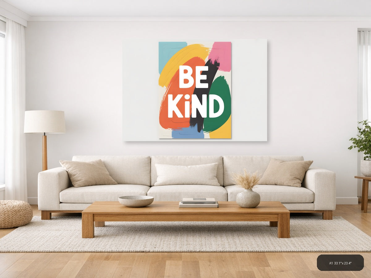 Be Kind Abstract Colorful Brushstroke Wall Art — A1 / Living Room