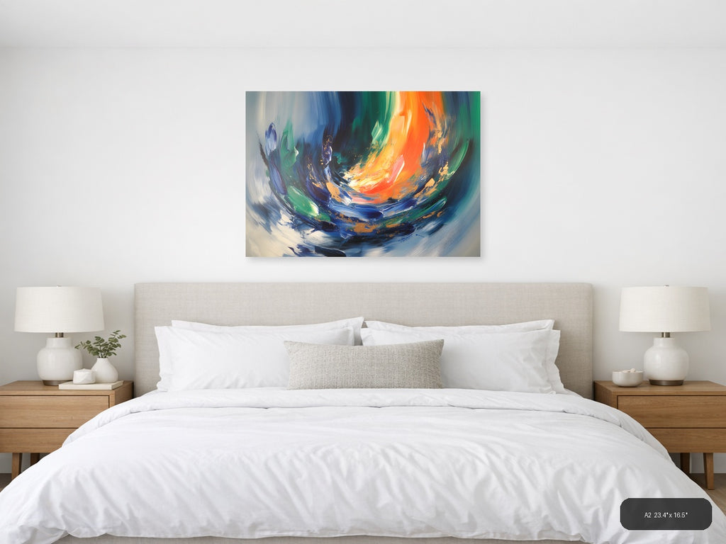 Vibrant Abstract Swirl with Orange and Blue Wall Art — A2 / Bedroom