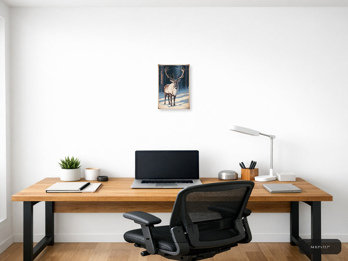 Majestic Deer in Winter Forest Vintage Wall Art — A4 / Office