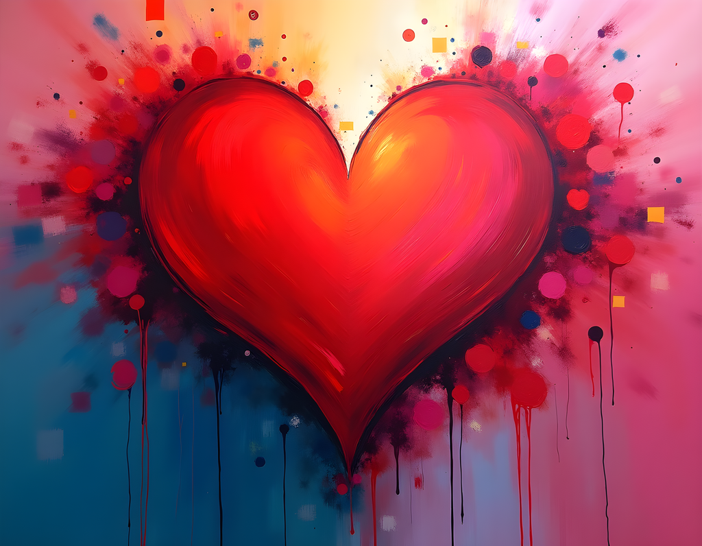Red Heart Abstract Explosion Splatter Wall Art