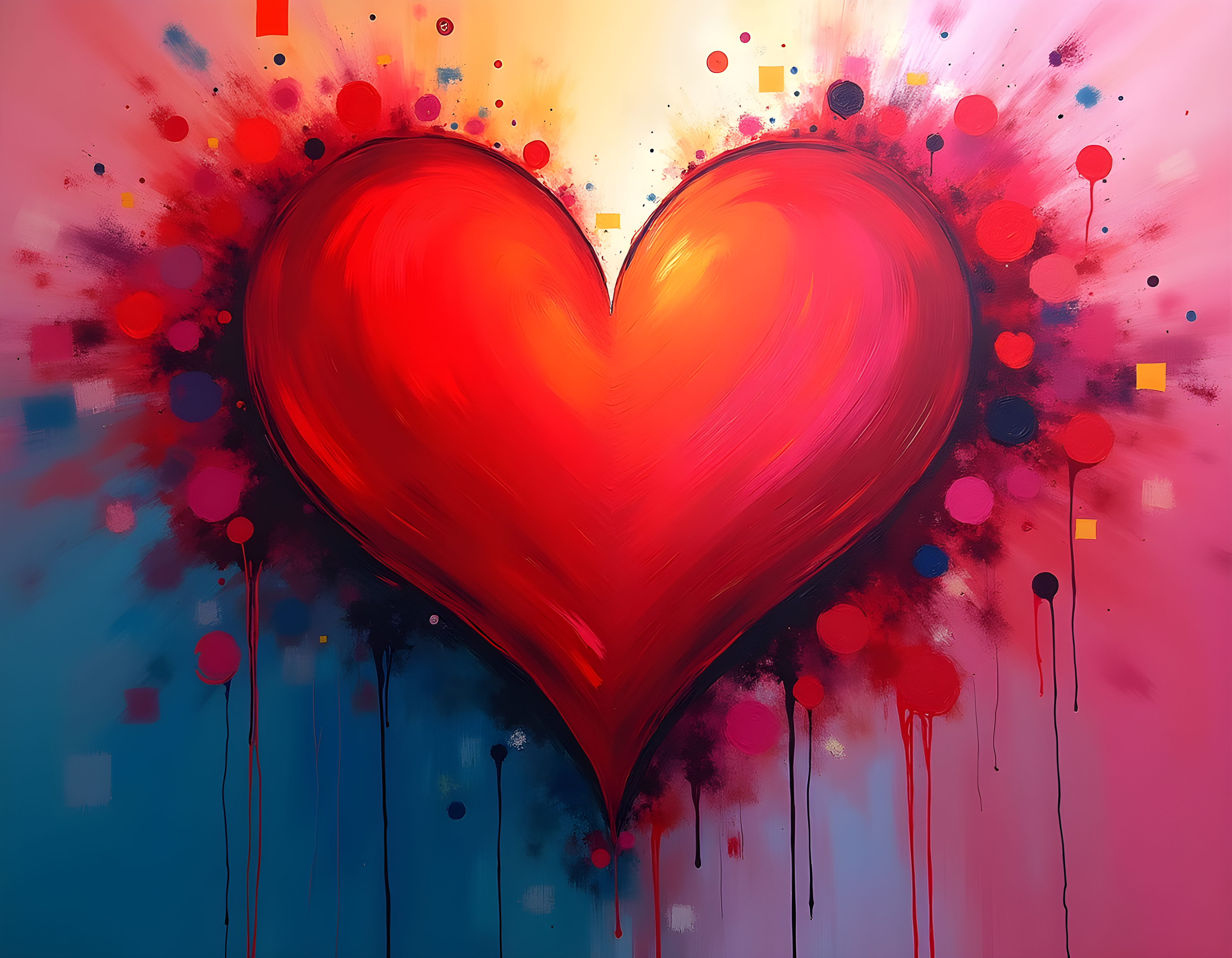 Red Heart Abstract Explosion Splatter Wall Art