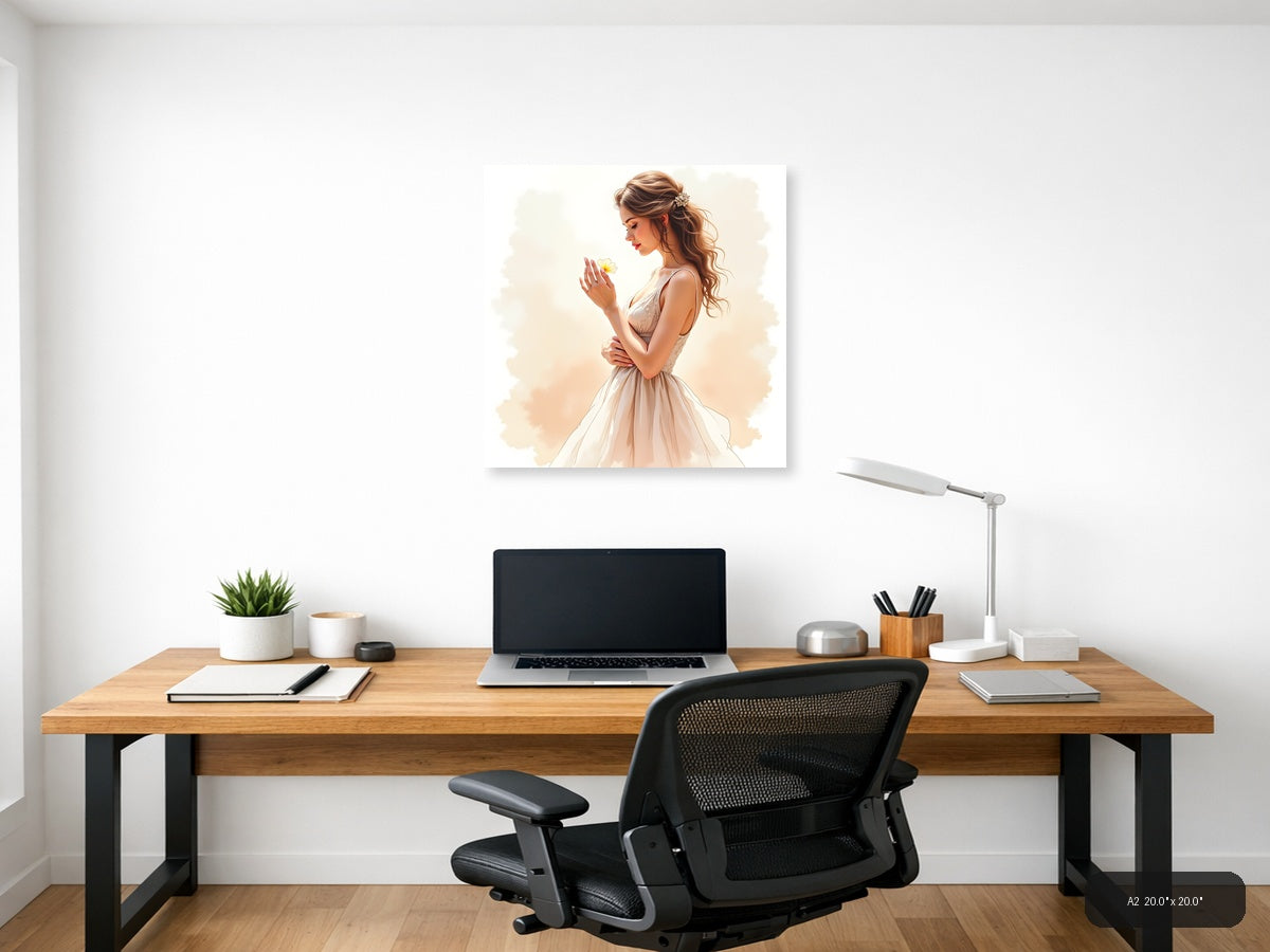 Woman with Yellow Flower Watercolor Portrait Wall Art — A2 / Office