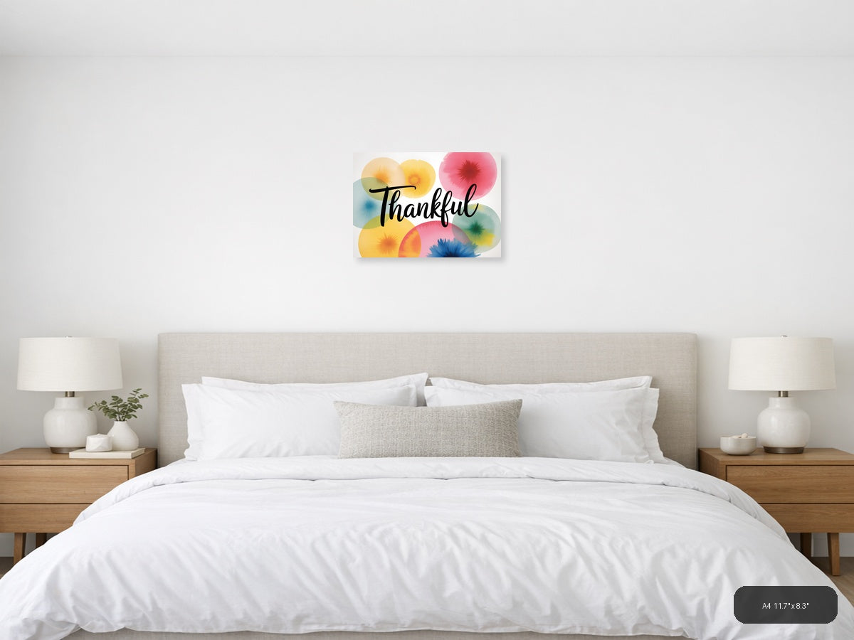 Thankful — Watercolor (Landscape) Canvas Print | Watercolor Wall Art | A4 A3 A2 A1 — A4 / Bedroom