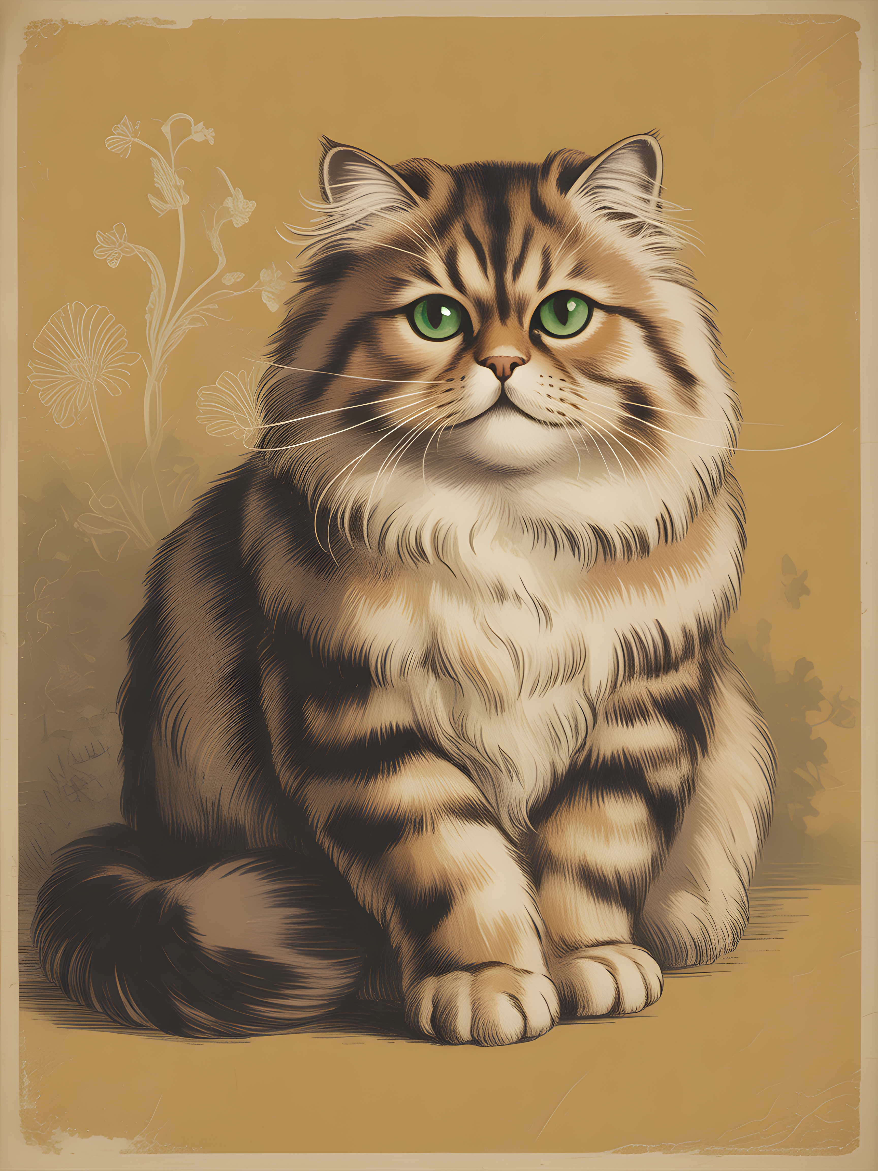 Vintage Tabby Cat with Green Eyes Portrait Wall Art