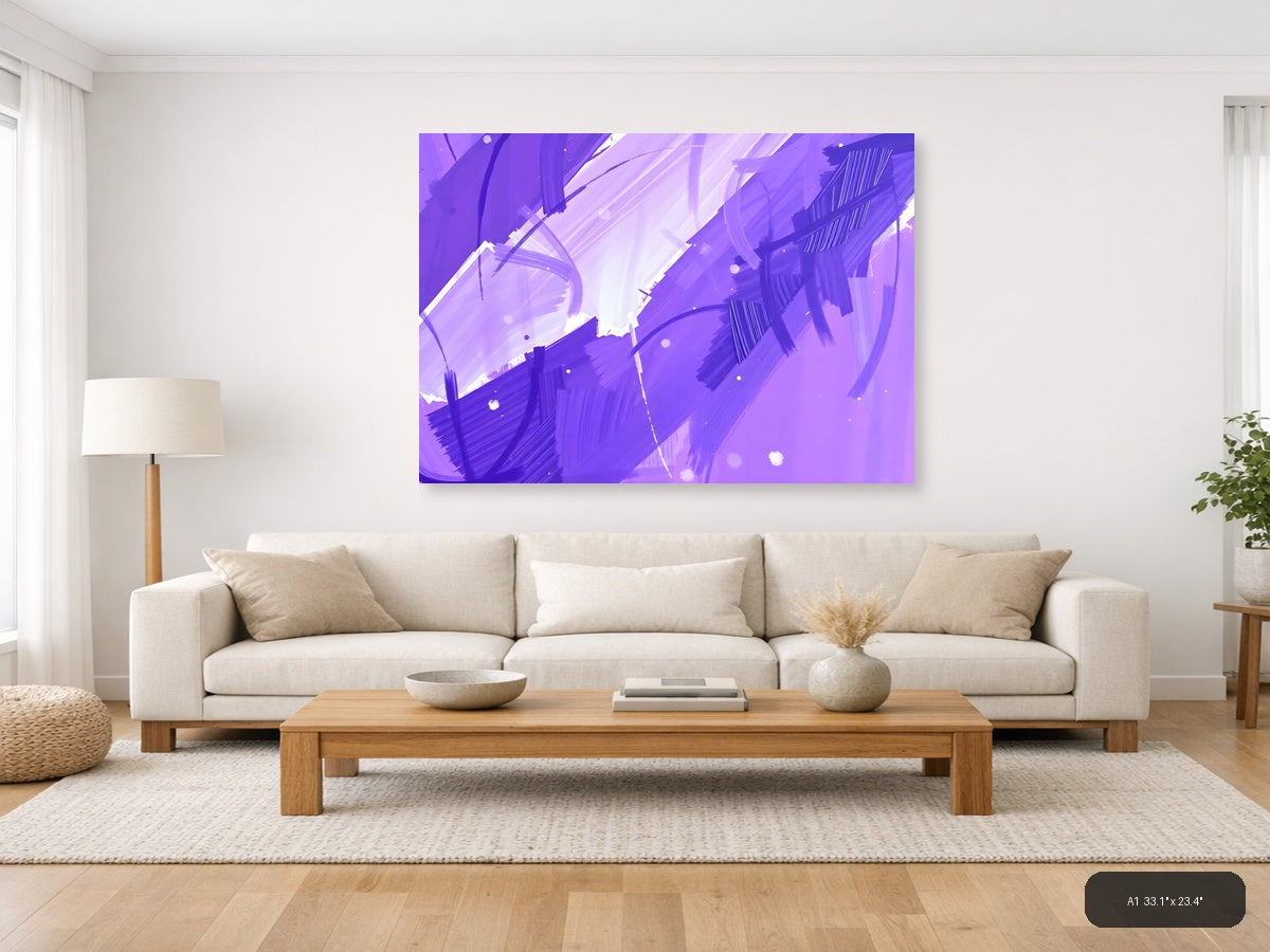 Purple Abstract Brushstrokes & Light Rays Wall Art — A1 / Living Room
