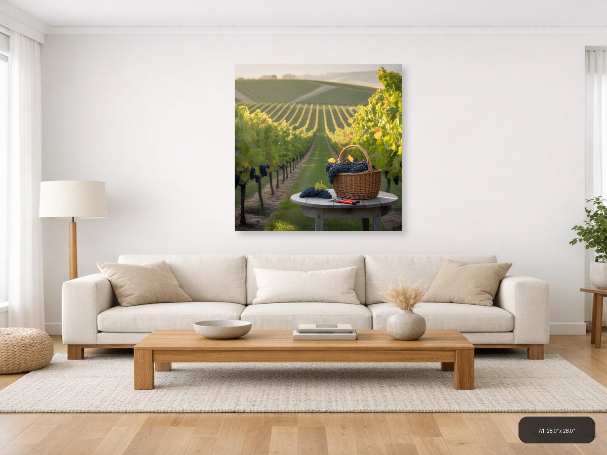 Vineyard Harvest Basket - Minimalist Wall Art — A1 / Living Room