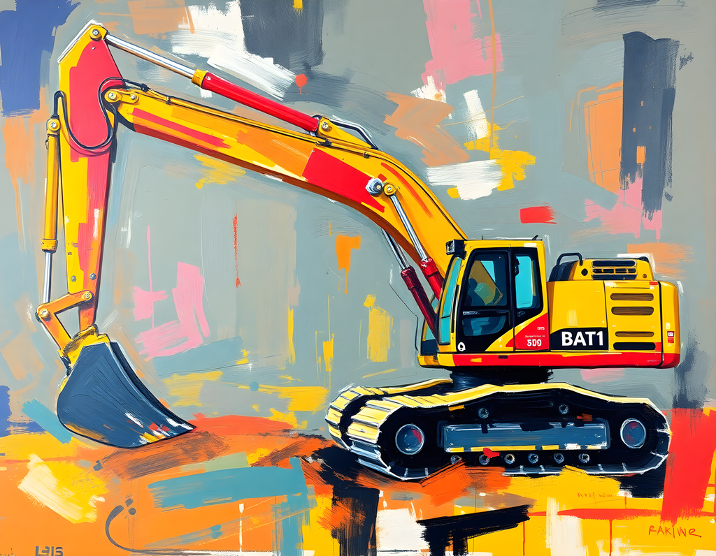Yellow Excavator Abstract Construction Wall Art