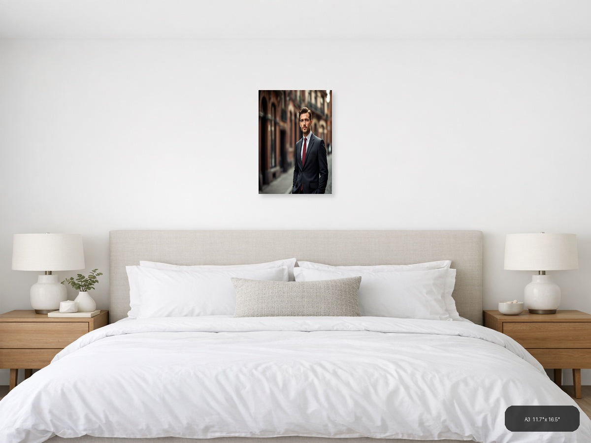 Vintage Portrait of Businessman in Urban Street Wall Art — A3 / Bedroom
