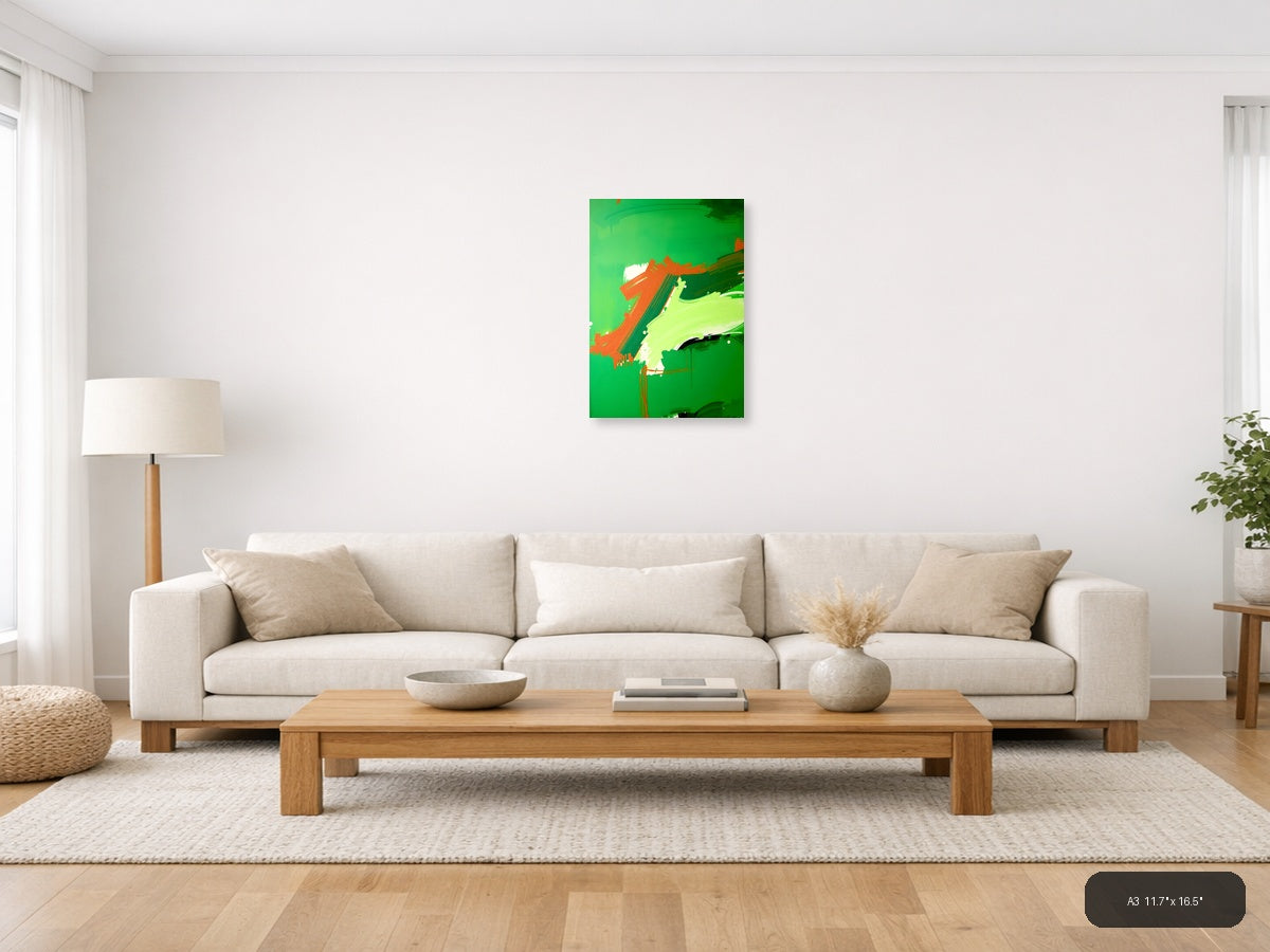Abstract Orange & Lime Green Brushstroke Portrait Wall Art — A3 / Living Room