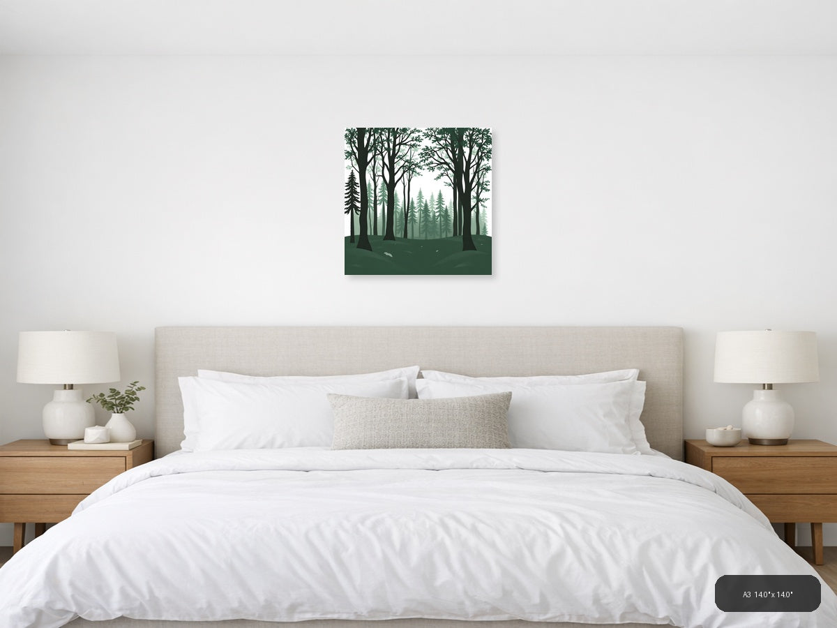Minimalist Forest Deep Woods Layered Tree Wall Art — A3 / Bedroom