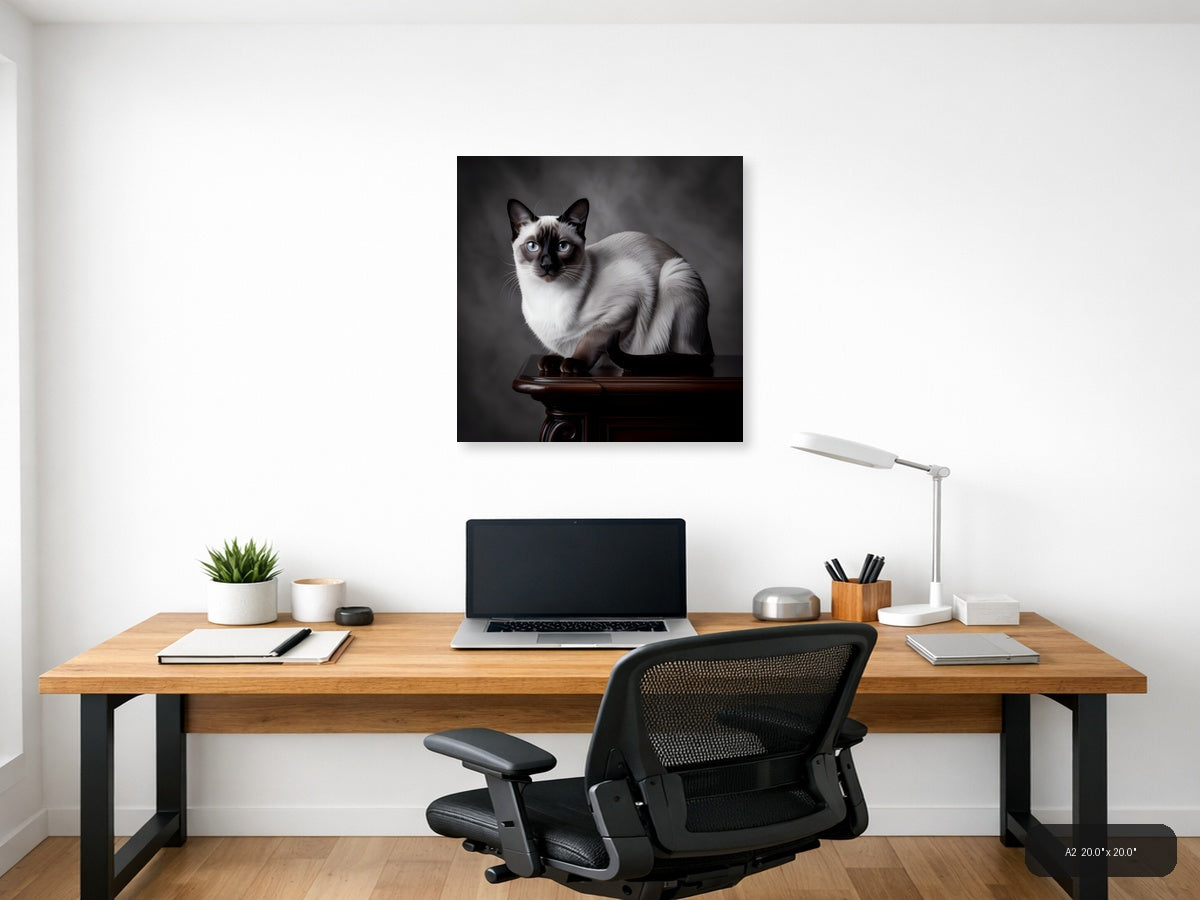 Siamese Cat Portrait with Blue Eyes Photography Wall Art — A2 / Office