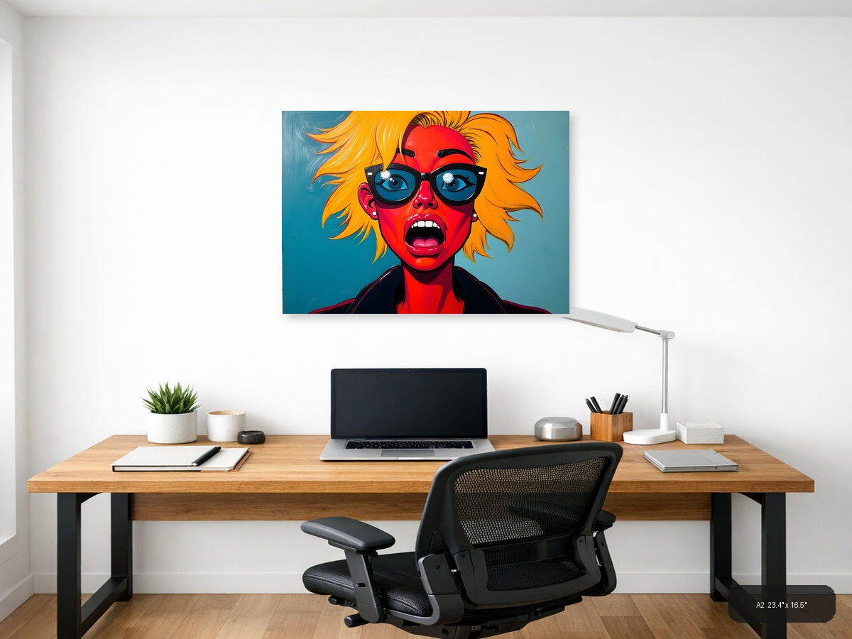 Bold Red Face Yellow Hair Pop Art Abstract Wall Art — A2 / Office