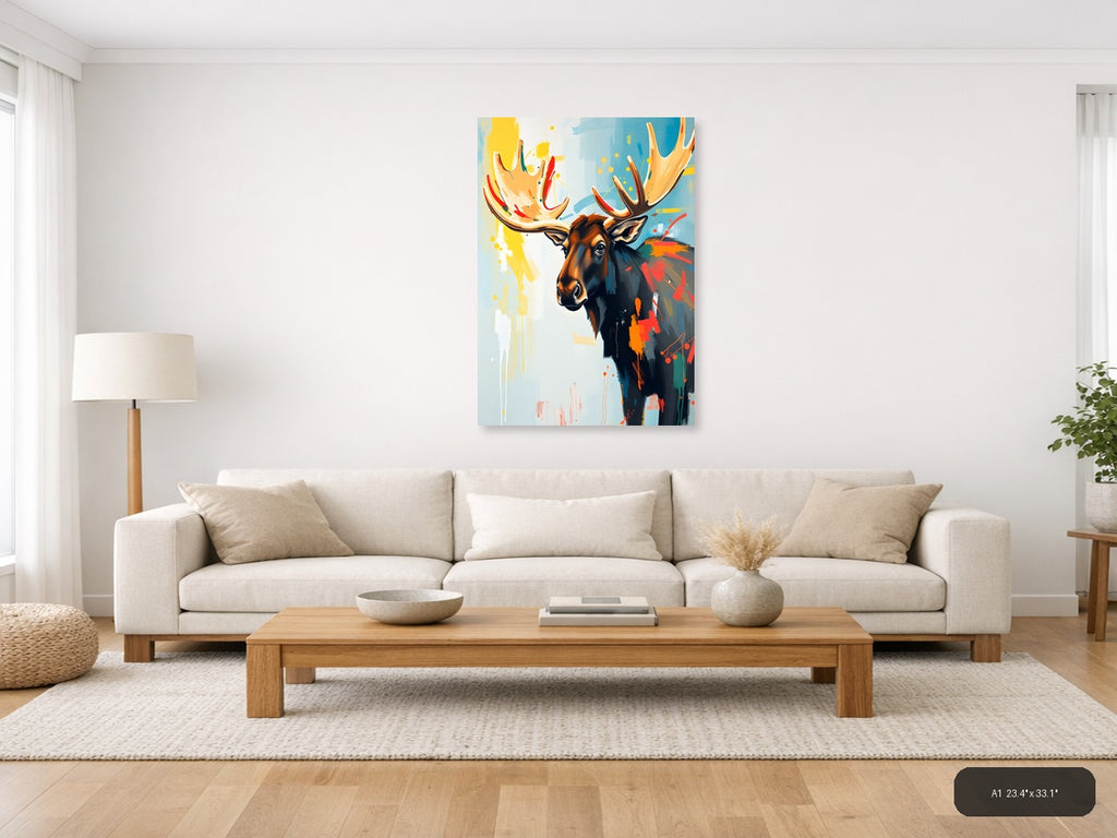 Abstract Moose Head Colorful Splash Portrait Wall Art — A1 / Living Room