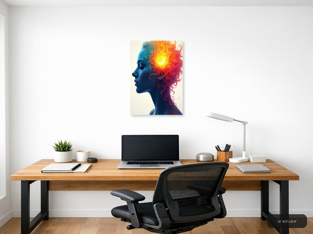 Blue Profile with Fiery Cosmic Energy Abstract Wall Art — A2 / Office