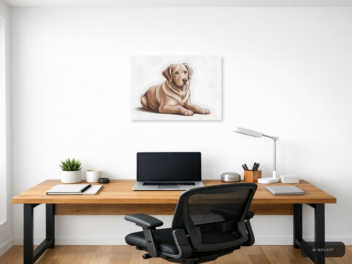 Golden Retriever Dog Portrait Minimalist Wall Art — A3 / Office