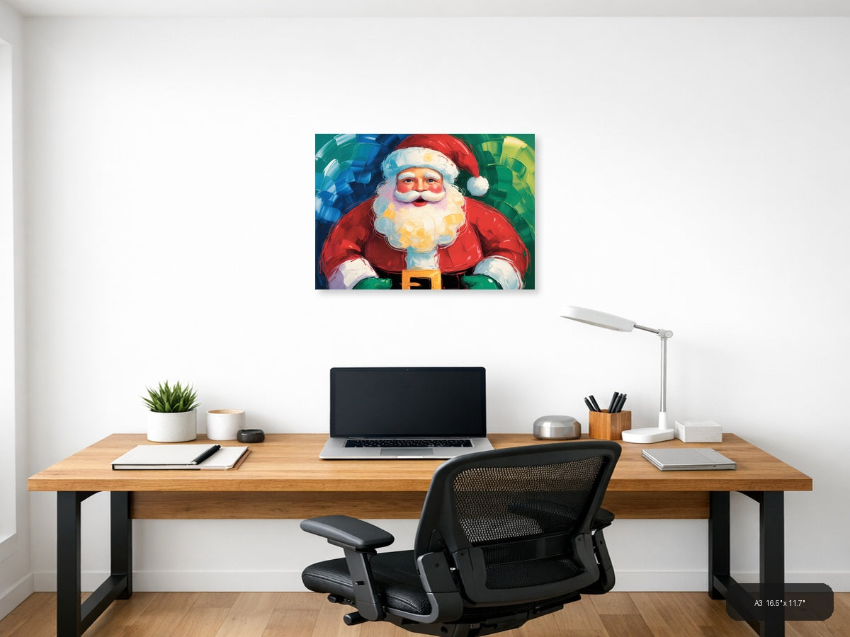 Abstract Santa Claus Portrait Colorful Holiday Wall Art — A3 / Office