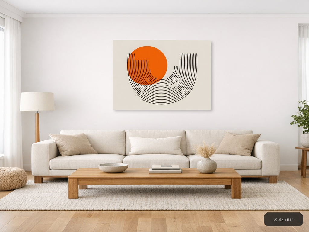 Orange Circle Line Art Modern Abstract Wall Art — A2 / Living Room