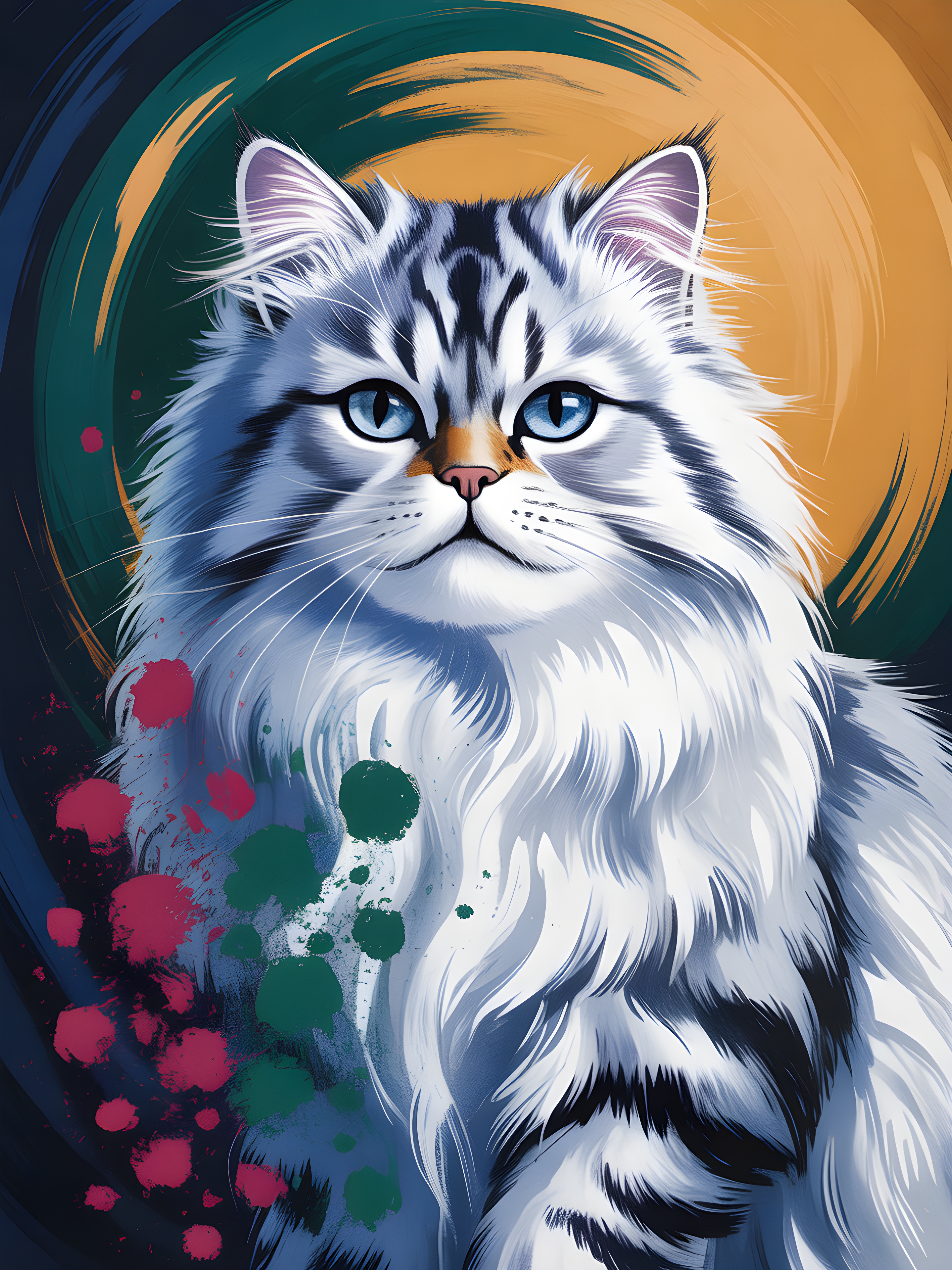 Blue-Eyed White Cat Abstract Portrait Wall Art