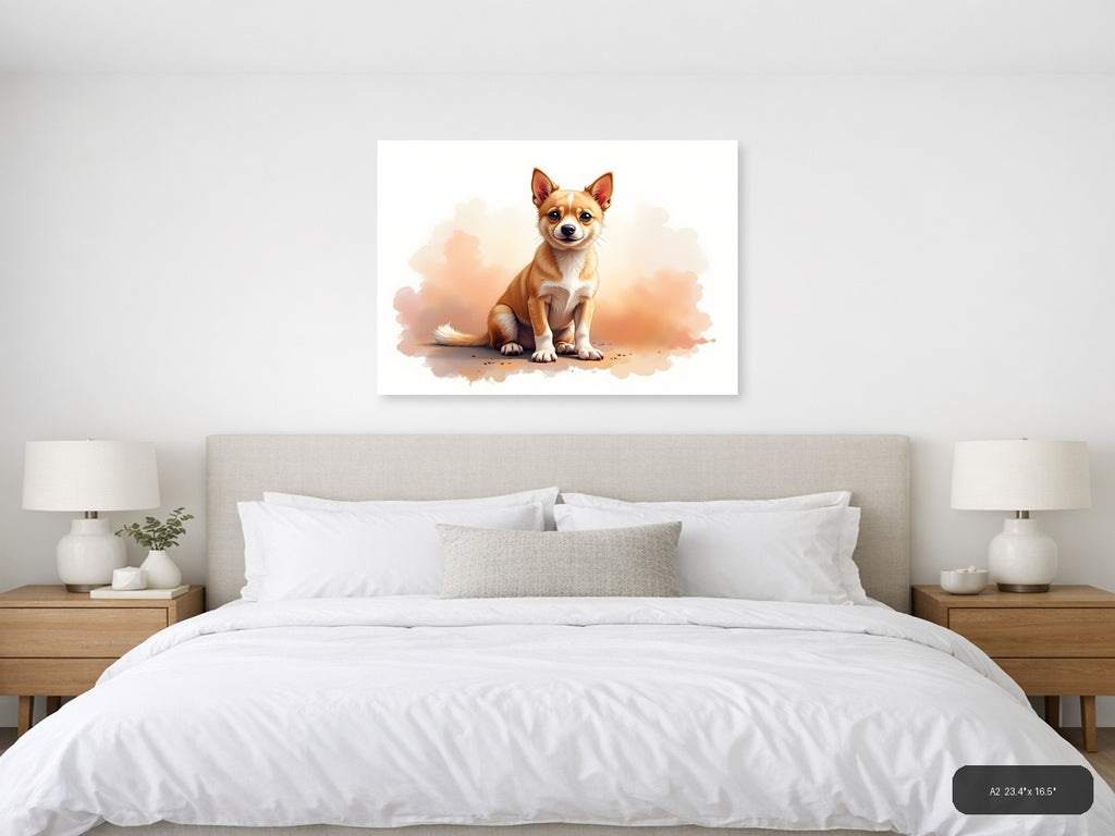 Cute Chihuahua Watercolor Portrait Wall Art — A2 / Bedroom