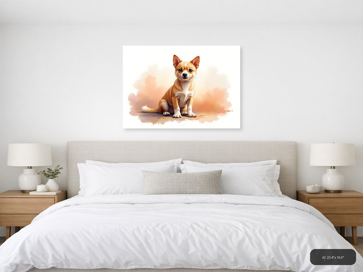 Cute Chihuahua Watercolor Portrait Wall Art — A2 / Bedroom