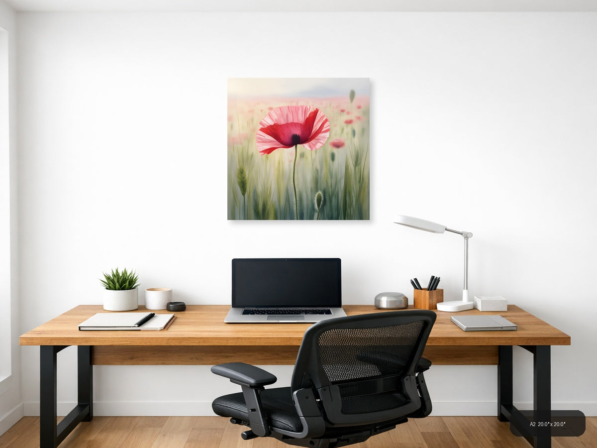Red Poppy Watercolor Flower Field Wall Art — A2 / Office