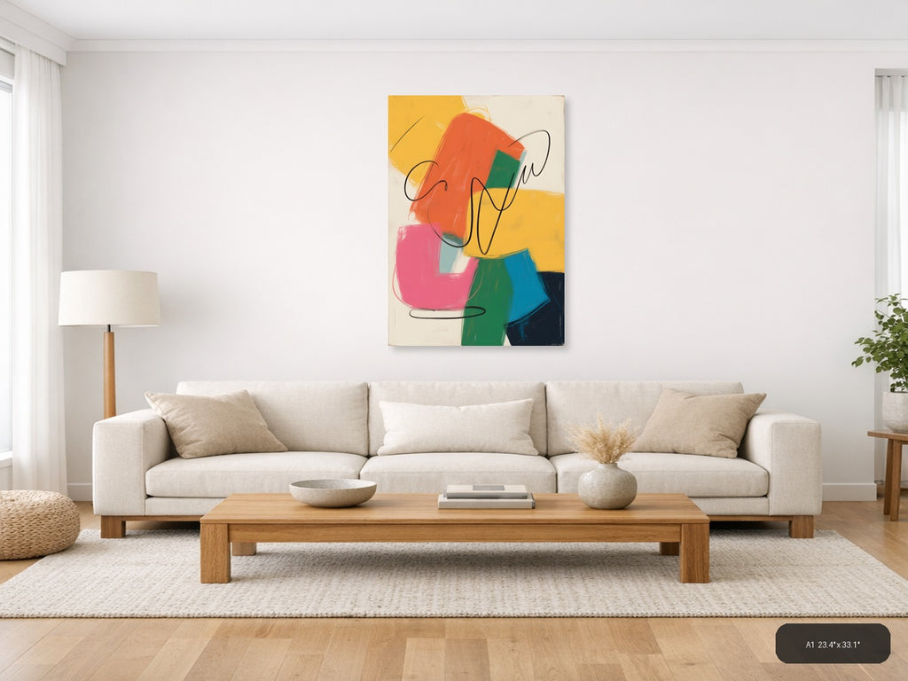 Colorful Abstract Shapes with Line Art Wall Art — A1 / Living Room