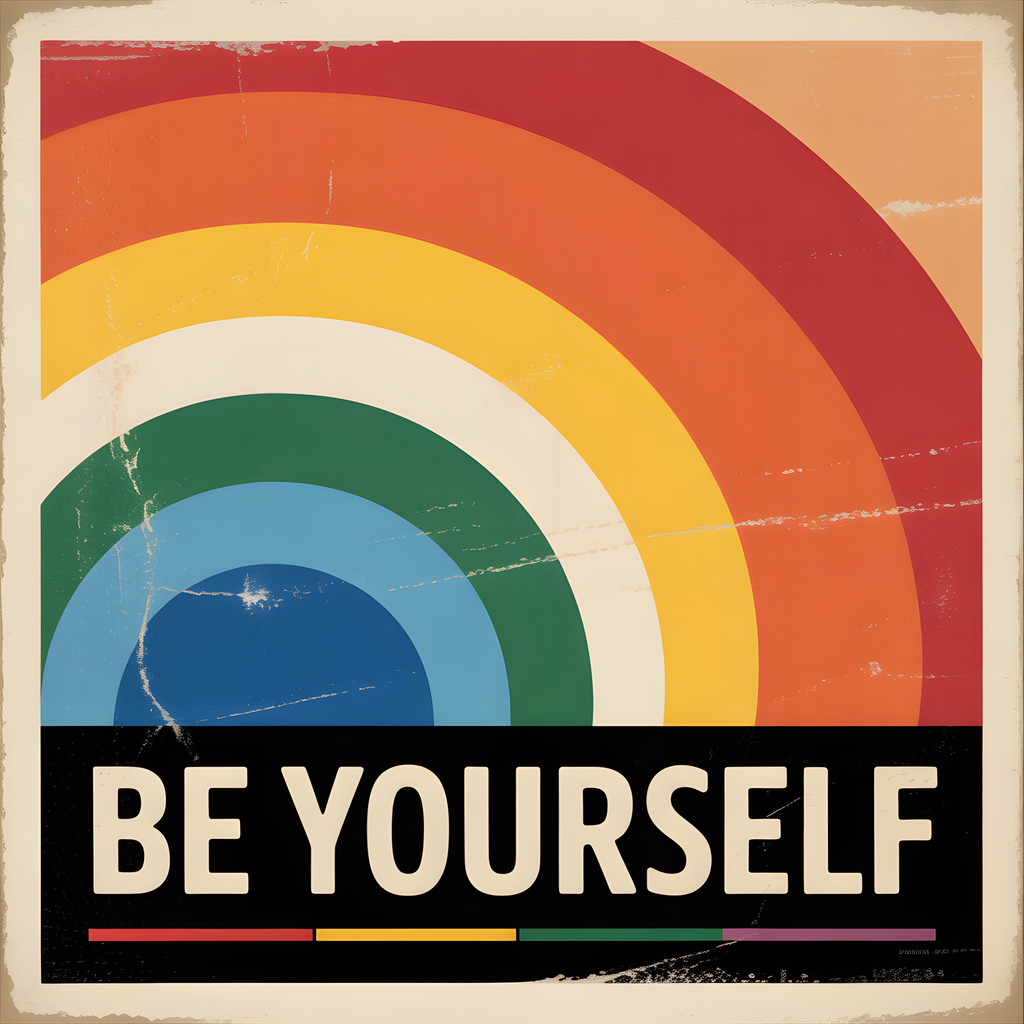 Be Yourself Rainbow Vintage Retro Wall Art