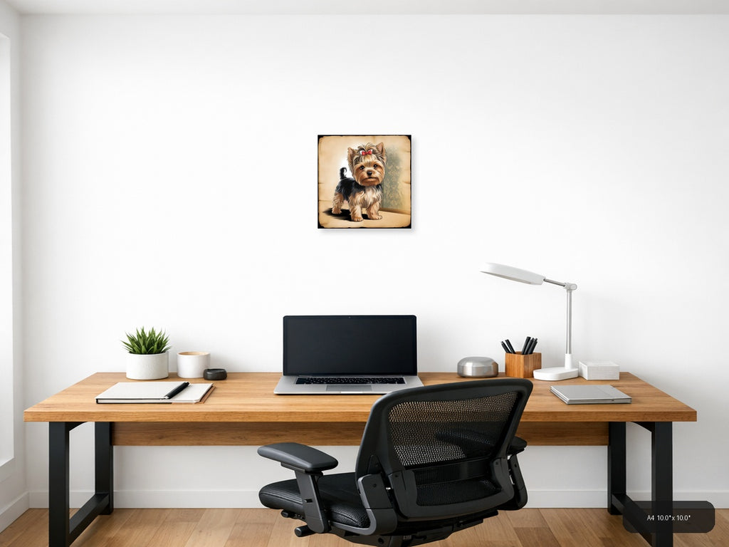Vintage Shih Tzu Puppy with Pink Bow Wall Art — A4 / Office