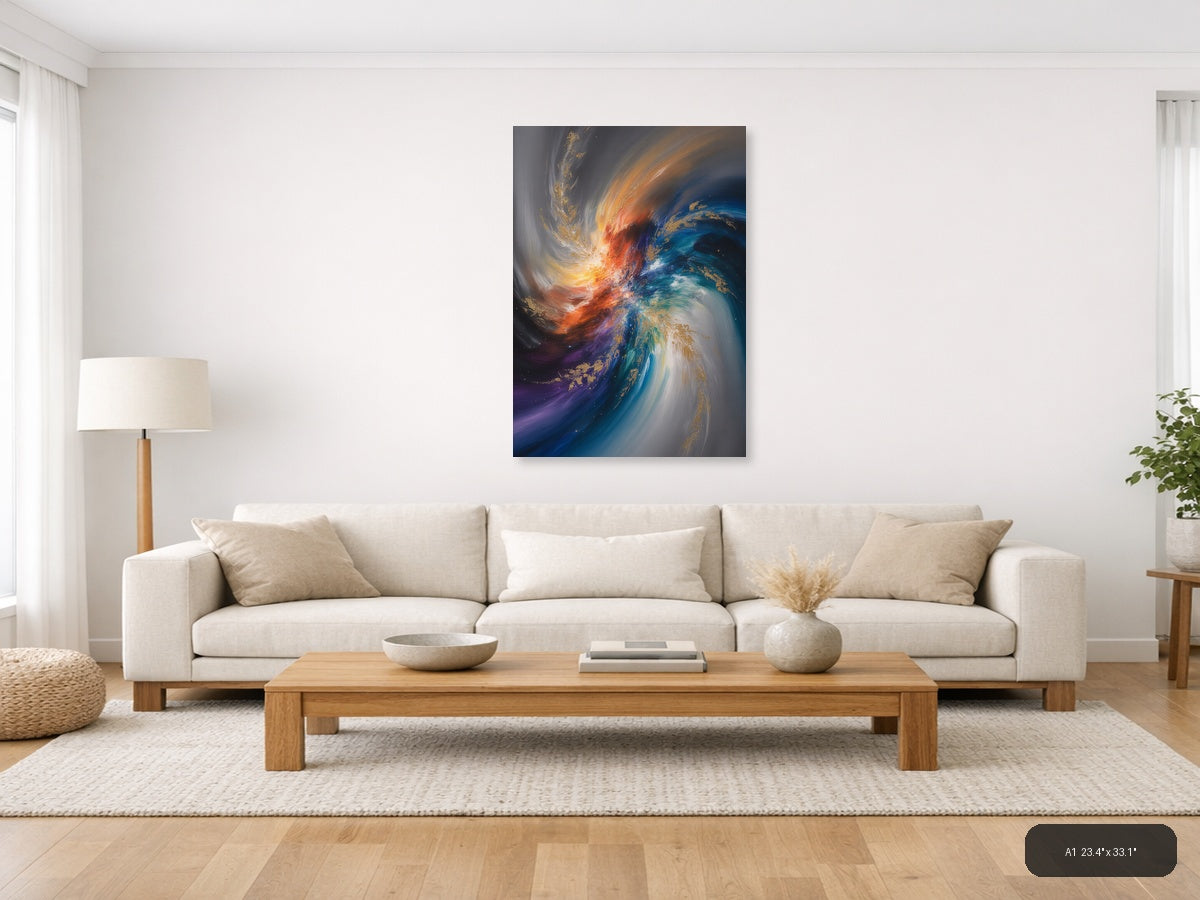 Abstract Cosmic Swirl with Gold Accents Wall Art — A1 / Living Room
